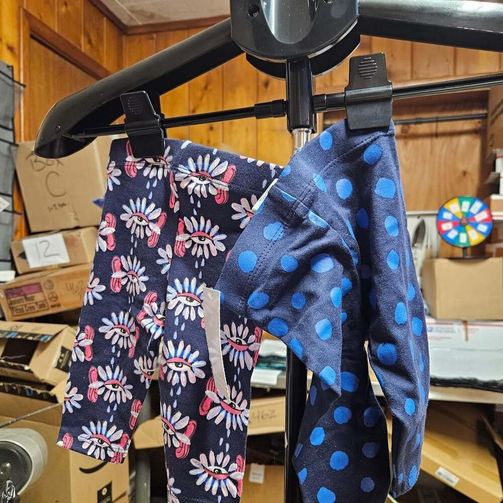 (195) Nordstrom Navy Peacoat Dot Petals Pack Leggings 2PC 3M